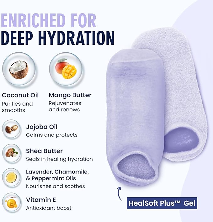 Dr. Frederick’s Original Moisturizing Gel Socks for Men & Women – Dry Feet & Cracked Heel Treatment – Full Foot Gel Lining with Mango Butter, Shea Butter, Jojoba & Coconut Oil (Lilac Leisure)