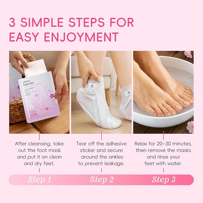 LAIKOU Japan Sakura Moisturizing Foot Mask, Foot Mask for Dry Cracked Feet, Foot Masks, Deep Moisturizing Socks for Cracked Heels, Skin Care Gifts for Women Soft Smooth Touch Feet 5 Pack