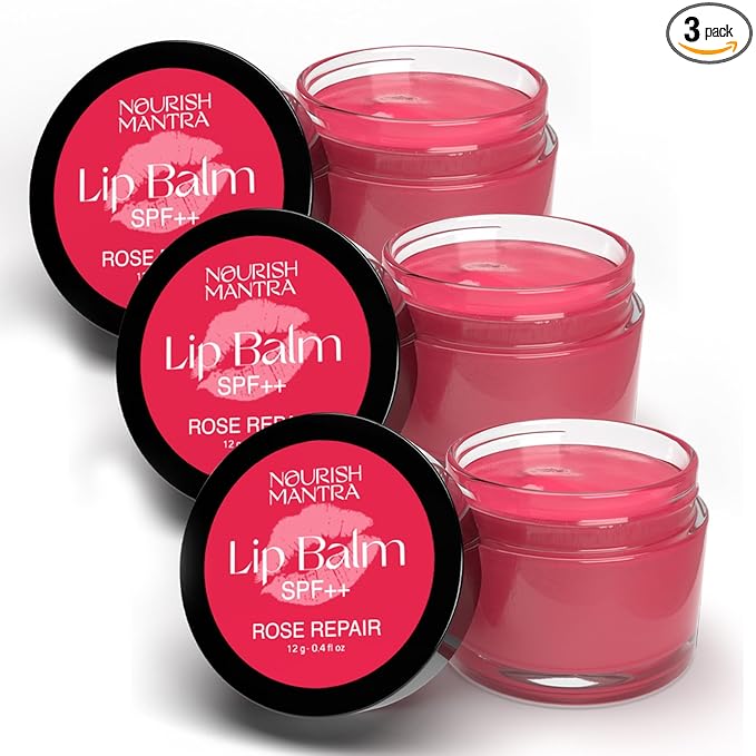 Nourish Mantra Rose Repair Lip Balm with SPF | Made with Rose Extracts, Olive oil, Shea Butter, Vitamin E & Avocado Oil | For Dry, Chapped and Dark Lips | Best for Both Women and Men | 12g