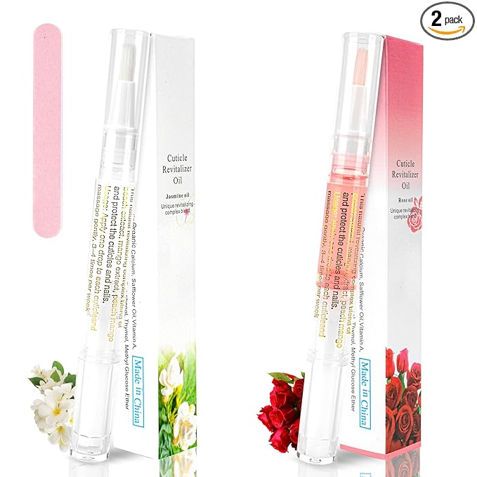 2PCS Cuticle Oil Pen for Nails,Nail Oil Pen for Nail Care,Cuticle Oil for Nails with Nail File,Nail Oil Cuticle Prevent Dry Cracking and Hangnails,Deep Nourishment(Rose & Jasmine Flavor)