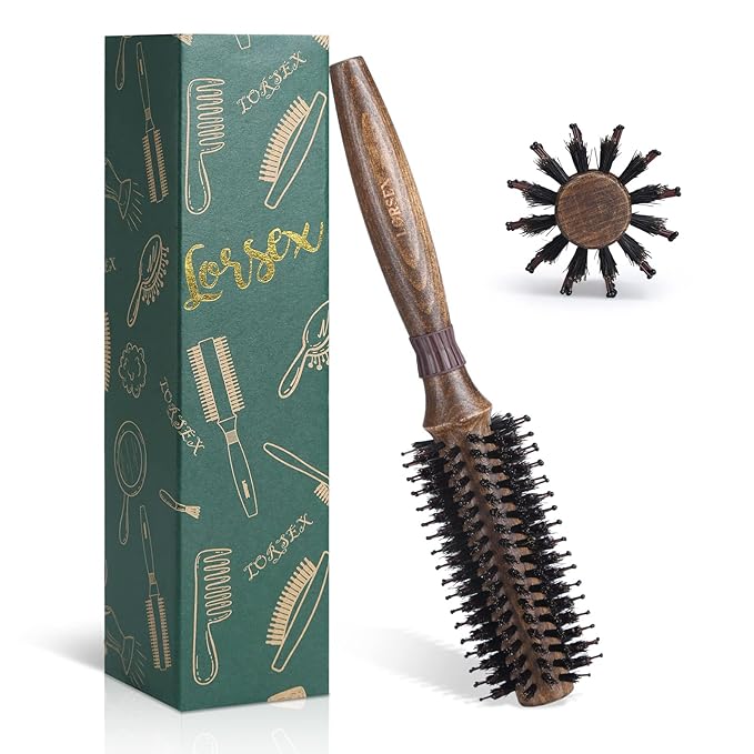 Round Brush for Blow Drying, LORSEX Boar Bristle Hair brush for Women Men, Round Hairbrush for Add Shine/Volume, Minimize Damage (2 Inch)
