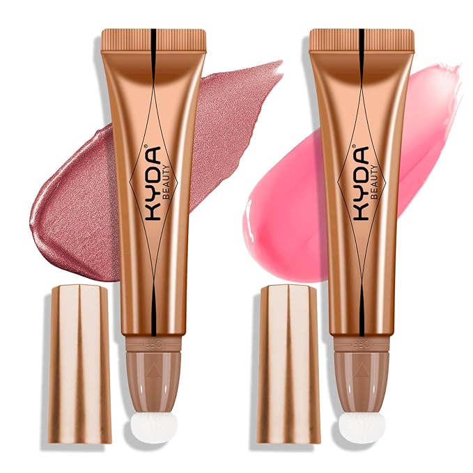 KYDA 2 Colors Liquid Blush Wand Set, Matte Shimmer Blush Duo, Buildable Smooth Coverage for Natural Glow Cheeks Color, Lightweight Blendable Formula, Shimmer Rose+Matte Pink