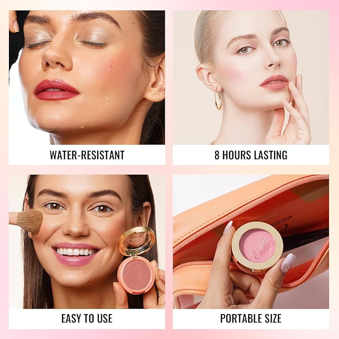 Oulac Yellow Pink Blushers for Cheeks Fair Skin Vegan,Mineral Powder Blush,Rich Colors, Buildable Blusher, Easy to Blend,Vegan,4,8g 13 Petal Blossom