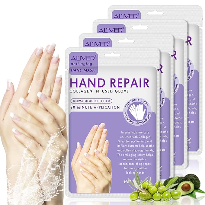4 Pack Hands Moisturizing Gloves, Hand Spa Mask Infused Collagen, Serum + Vitamins + Natural Plant Extracts for Dry, Cracked Hands, Moisturizer Hands Mask, Repair Rough Skin for Women&Men