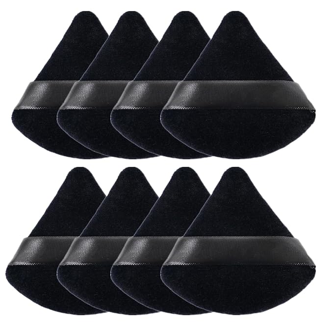ZHIYE 8pcs Triangle Powder Puffs, Reusable Face Makeup Puff, Multifunctional Facial Makeup Tool Wet, Dry Dual-Use Makeup Sponge for BB CC Cream Liquid Foundation(BLack)