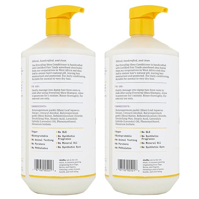 Alaffia Conditioner, Lavender 2-Pack – EveryDay Shea Sulfate-Free Conditioner with Shea Butter and Coconut Oil, 32 Oz Ea