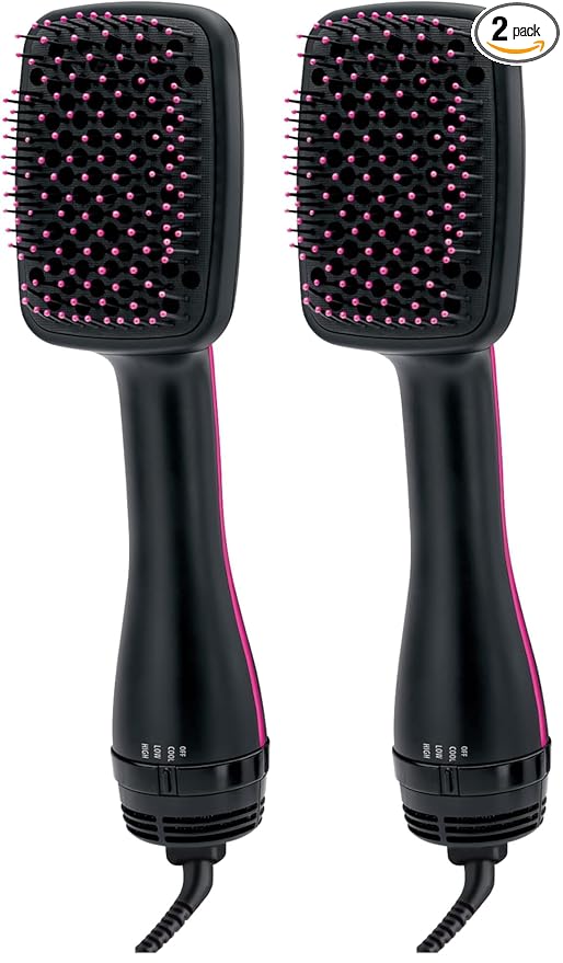 REVLON -Step Hair Dryer and Styler,All-in- Hair Brush Straightener for Salon-Quality Smooth & Straight Styles,Black,(Pack of 2)