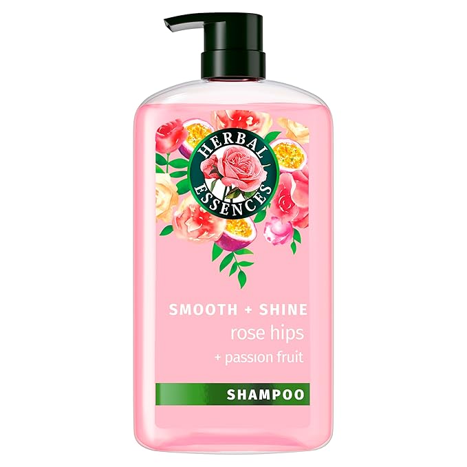 Herbal Essences Shampoo, Rose Hips + Passionfruit - Smooth Collection, Shiny Hair with Vitamin E & Jojoba, Safe for Color Treated Hair, Floral Scent, Cruelty-Free, Dermatologist-Tested, 29.2 Fl Oz