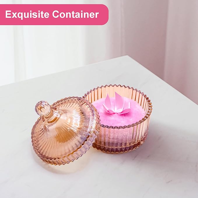 5 Pieces Large Body Powder Puff and Powder Container, Crystal Case for Dust Puff, Powder applicator with Box for Face and Body (Amber, Yurt)