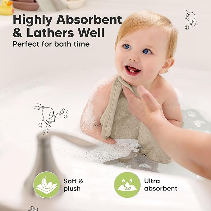 6-Pack Baby Washcloths – Soft Absorbent Viscose from Bamboo Washcloths for Face, Body, Baby Towels for Newborn, Kids, Toddlers,Infant,Gentle on Sensitive Skin,10x10 Reusable Face Towels(Earth Brown)