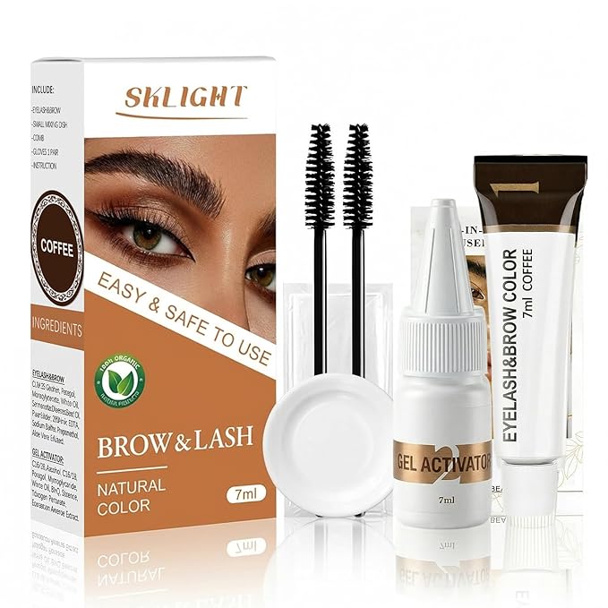 Lash Color Kit, Professional Eyelash & Eyebrow Color Kit Lasting for 2 Weeks, Instant Eyebrow Color with Natural Ingredients, Safe & Easy to Use 7ML(Coffee)