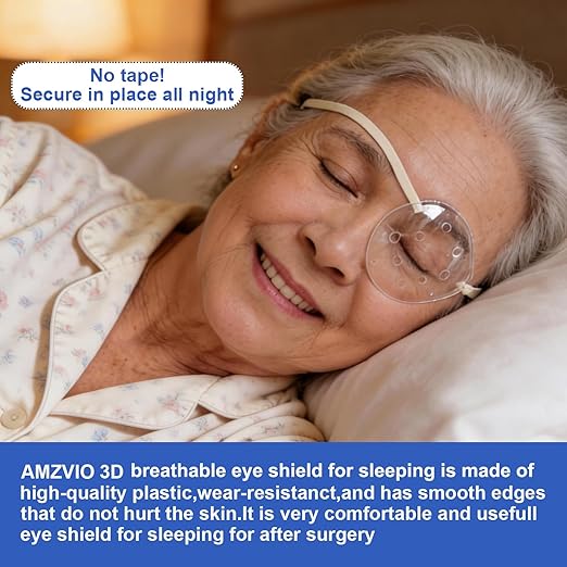 AMZVIO 2Pcs Eye Shield after Cataract Surgery,Clear Eye Protector with Adjustable Strap,Medical Eye Patch for Adults and Kids, Plastic Hard Protection Cover for Sleeping (Beige)