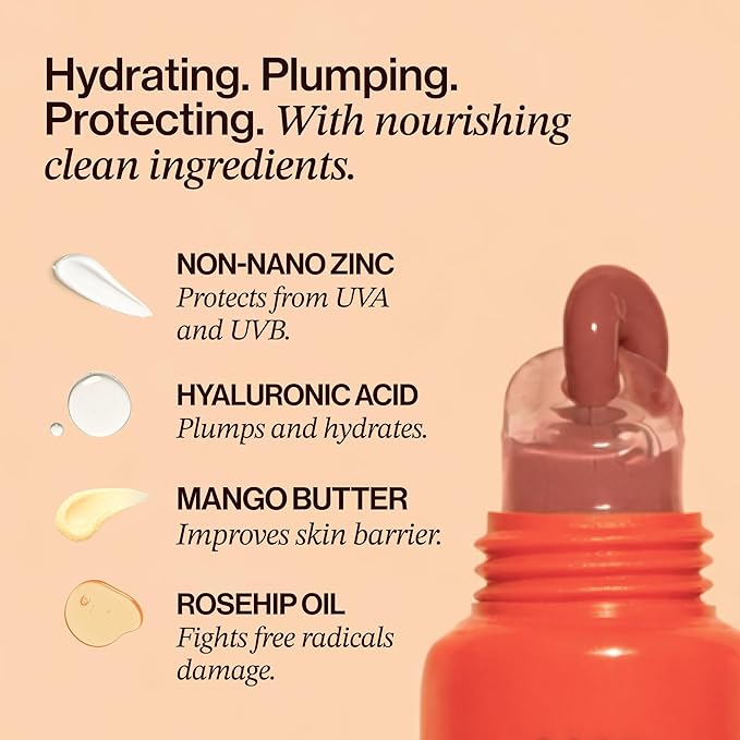 Daily Lip Sun Gloss SPF 30 in Ripe Berry (.59 Oz), Made with clean Ingredients like Mango Butter & Rosehip Oil for Nourishing and Hydrating, Hyaluronic acid for plumping, Glossy modern neutral color