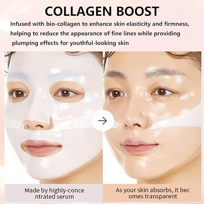 Bio-Collagen Real Deep Mask, Hydrating Overnight Hydrogel Facial Mask, Pore Minimizing, Elasticity Plumping, Korean Skin Care Mask, 5 Pcs Set
