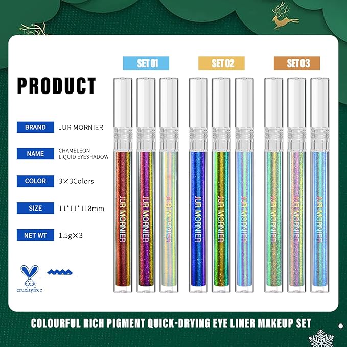 Multichrome Liquid Eyeshadow Set,3 Colors Multi-Dimensional Eye Liner Makeup,High Pigment Waterproof Metallic Eye Shadow,Ultre Fine Tip Glitter Eyeshadow (101+102+103)