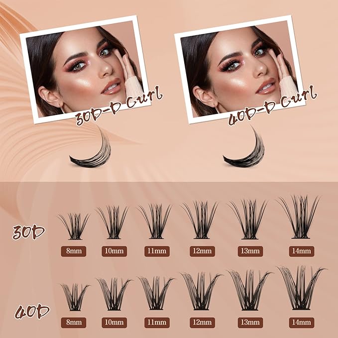 QUEWEL DIY Eyelash Extensions Kit, Lash Clusters 240 Pcs, Applicator Tool, Bond and Seal Super Hold, Glue Remover Easy to Apply at Home(30D+40D D MIX8-14)