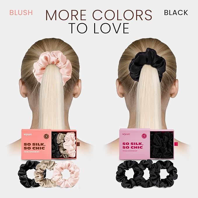 Wycare 100% Silk Scrunchies - Gentle on Hair Mulberry Silk Scrunchies for Women - Luxurious Sleep Ties for Women's Curly Hair (Set of 3 Nude)