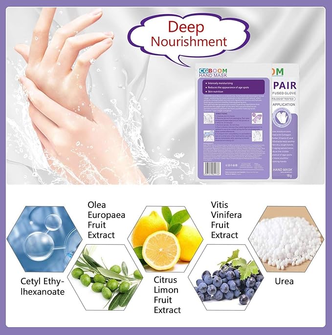 CGBOOM 3 Pairs Hand Masks Moisturizing Gloves, Hand Skin Repair Renew Mask Infused Collagen, Vitamins + Natural Plant Extracts for Dry, Aging, Cracked Hands (Lavender)