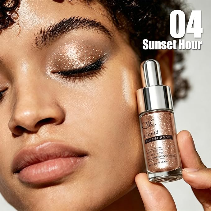 QIC Liquid Glitter Eyeshadow, Metallic & Shimmer Finish, Long Lasting, Non-Creasing, Smudge-proof, Lightweight Formula Liquid Eyeshadow for All Skin Tones, Buildable Color (04 Sunset)