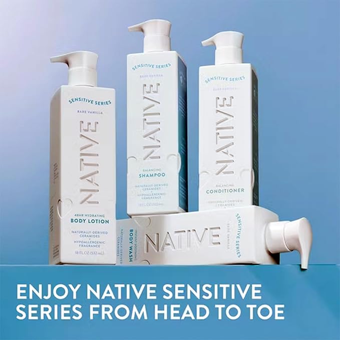 Native Sensitive Series Hypoallergenic Fragrance Free 24-Hour Hydrating Body Wash with Ceramides for Sensitive Skin - Bare Vanilla - 18 fl oz - Pack of 2