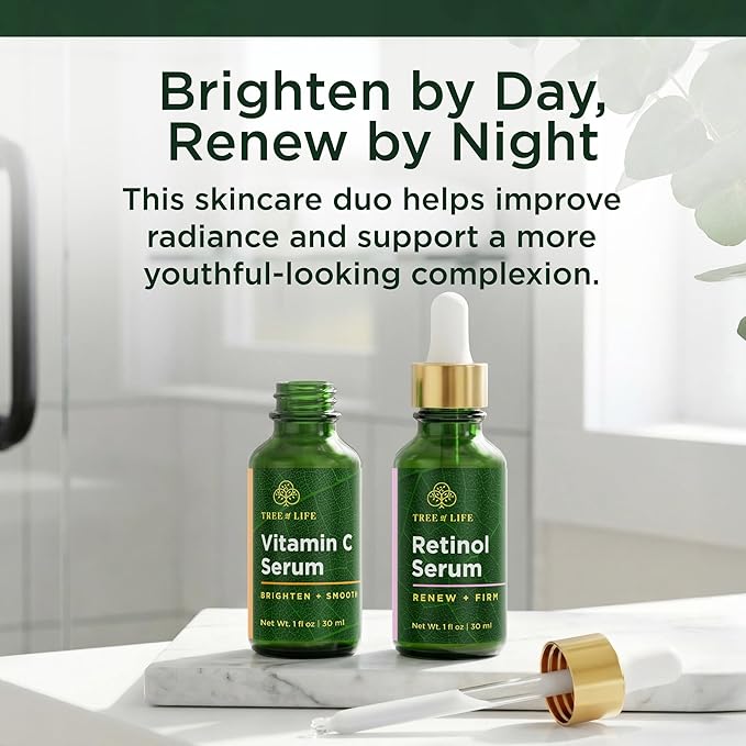Facial Skin Care Set, Brightening, Firming, Hydrating, Dry Face, Dermatologist Tested - Vitamin C Serum (Brightens) + Retinol Serum (Smooths) - Skin Care Kit, 2 count of 1 Fl Oz