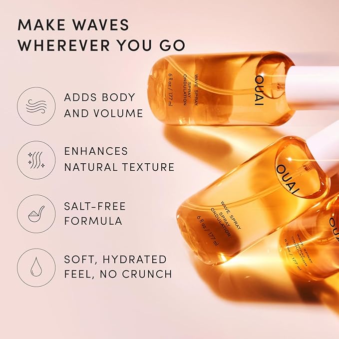 OUAI Wave Spray - Texture Spray for Hair with Coconut Oil & Rice Protein - Adds Texture, Volume & Shine for Beach Waves - Paraben Free, Safe for Color & Keratin-Treated Hair (6 fl oz)
