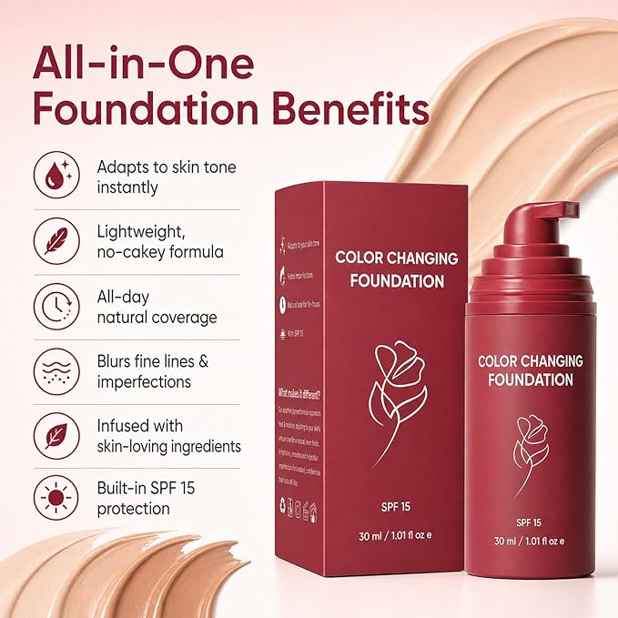 Korean Color Changing Foundation, Foundation For Mature Skin, Concealing Fine Lines And Wrinkles, Moisturizing And Hydrating, Automatically Adjusts Makeup Application (1pc)