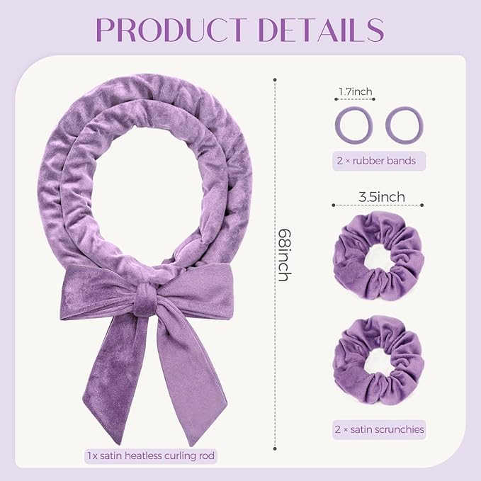 Heatless Curls Overnight Hair Curlers to Sleep In Overnight Curls for Women Heatless Hair Curler for Long Hair Overnight Headband （Purple）