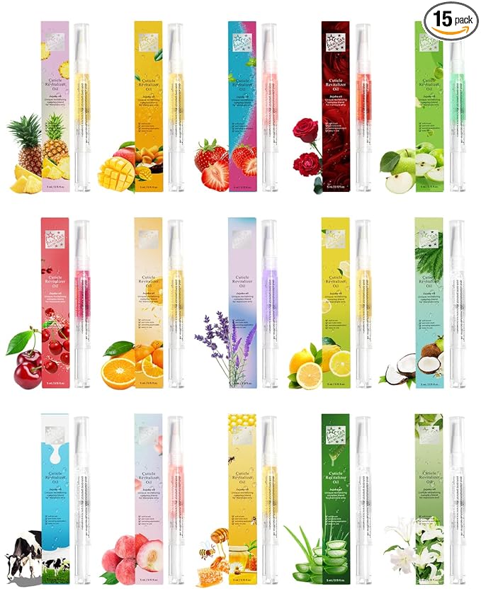 Nail & Cuticle Oil Pen 15Pcs Kit Manicure Essentials Strengthening with Different Naturale Scents Salone SPA Hydrating Repair Treatment Supplies