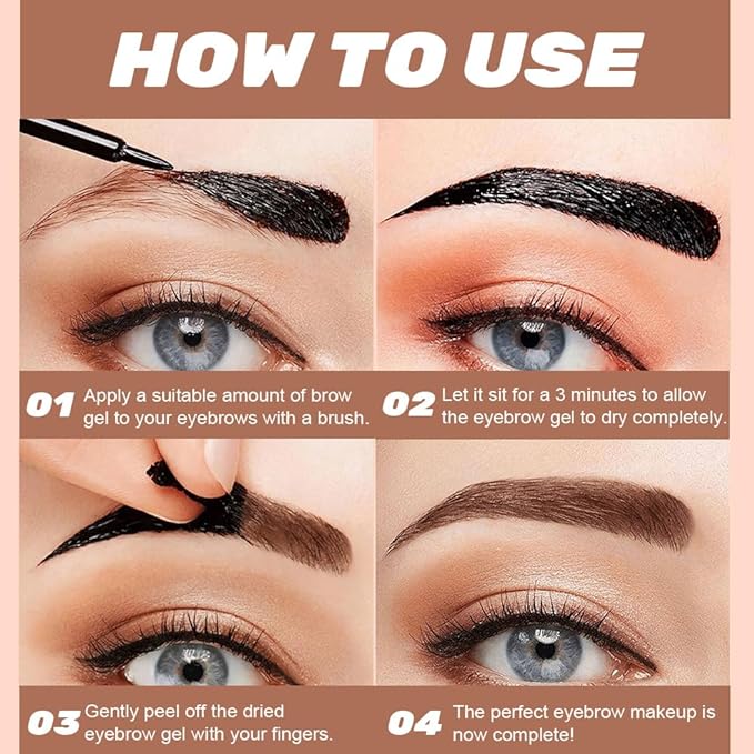 Peel Off Eyebrow Gel for Women, Fuller & Defined Looking Brows, Brown Espresso Taupe Auburn Chocolate, 5 Days Long-Lasting Waterproof Sweatproof, Gift for All Skin Types (04-Chocolate)