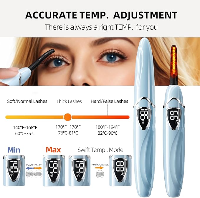 Heated Eyelash Curler, S600 Heated Lash Curler, Accurate Temperature Control Electric Eyelash Curler Heated - Intelligent Power Off, Long Lasting (Mystic Blue/Silver, S600-148MM)