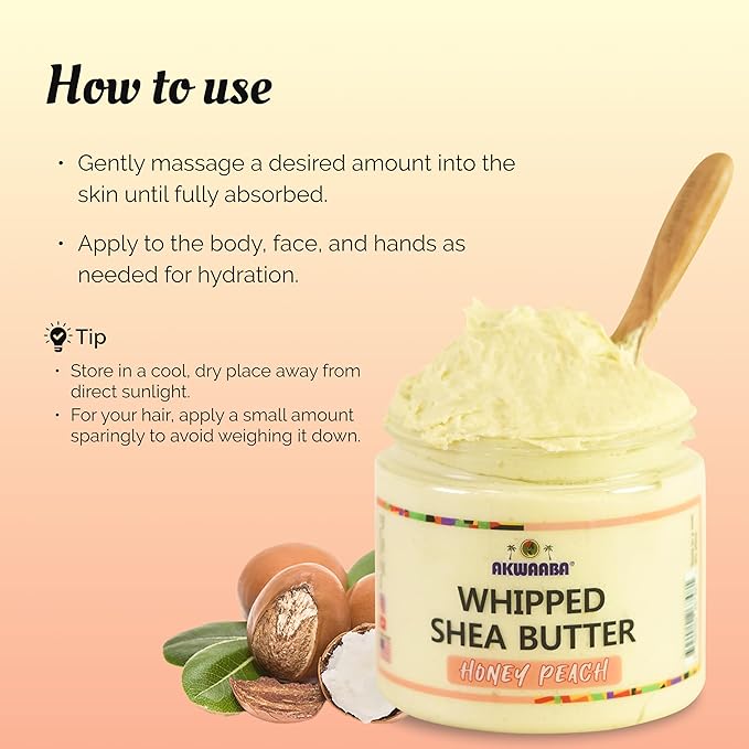 AKWAABA Whipped Shea Butter (Sweet Mango) – Nourishes & Moisturizes | Made with Shea Butter | No Dyes & Parabens | 12 oz / 340 g