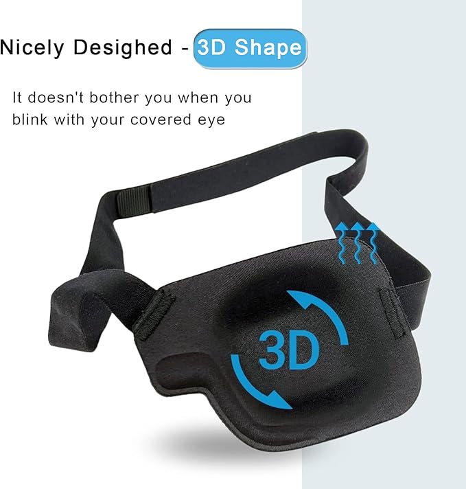 Eye Patches for Adults and Kids, 2 Pcs 3D Eye Patch Adjustable Medical Eyepatch for Lazy Eye Amblyopia Strabismus and After Surgery for Left Eye Blue