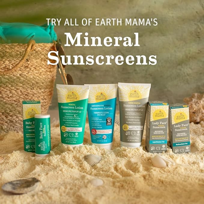 Earth Mama Uber Sensitive Mineral Sunscreen Lotion SPF 40-3 oz - Non-Nano Zinc - Broad Spectrum Sunscreen for Sensitive Skin - Water Resistant Sun Protection for Babies, Kids & Adults