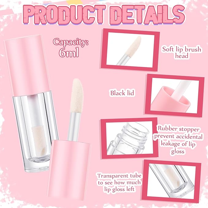Tatuo 30 Pcs Colorful 6ml Empty Lip Gloss Tubes with Wand Bulk Lip Refillable Gloss Containers Cosmetic Bottles with Rubber Stoppers for Lipstick Eyelash Growth Liquid DIY Makeup Kit