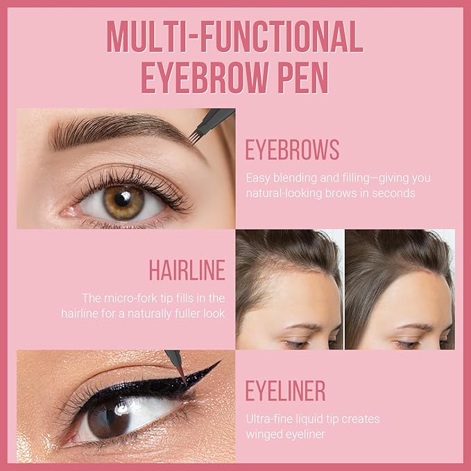 Vevivia Beauty Eyebrow Pen - Microblading eyebrow pencil with Micro-Fork Tip & Precision Tip for Natural Brows, Eyebrow Pencils for Women, Dual-Ended Brow Brush, Waterproof, Light Brown