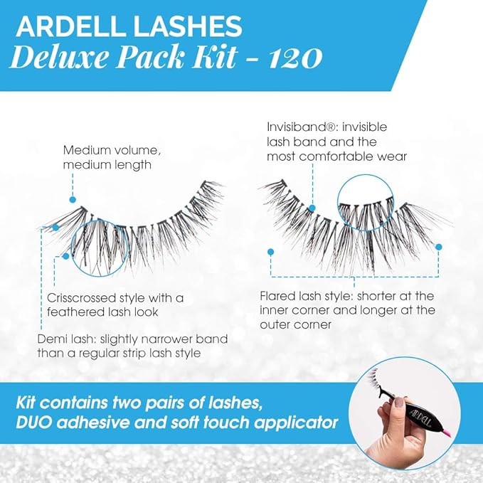 Ardell False Eyelashes Deluxe Pack, #120 Demi - Black, Lightweight Natural Look, Strip Lashes with Duo Lash Adhesive & Applicator, 2 Pairs x 2 Packs