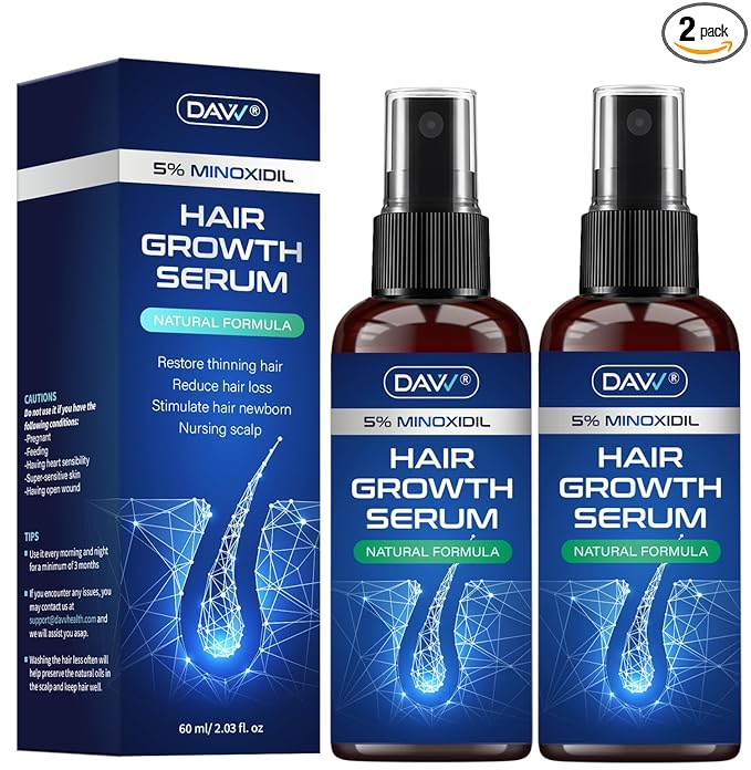 5% Minoxidil for Women and Men: 2-Pack Minoxidil Hair Growth Products - Minoxidil for Men - Biotin Serum - Hair Growth Serum with Rosemary - Hair Loss Solution - Faster Stronger Thicker - 60ML Each