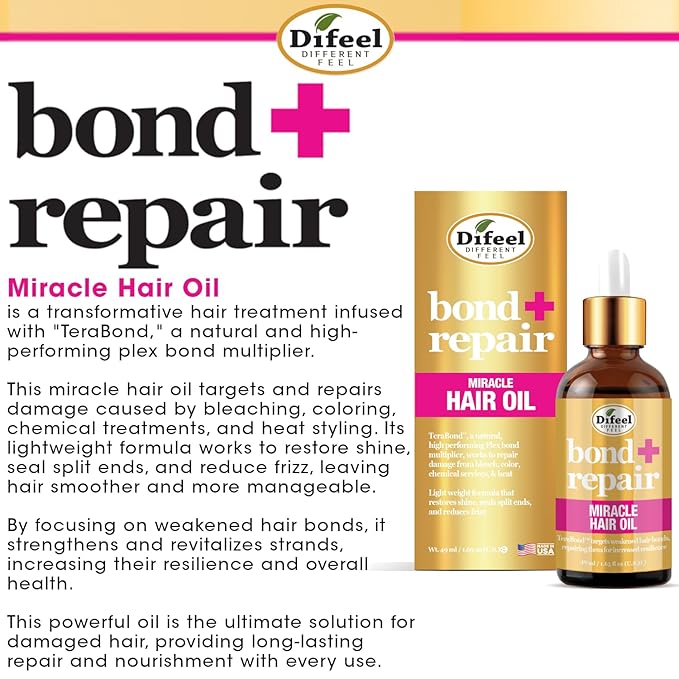 Difeel Bond & Repair Miracle Hair Oil 1.65 oz. - Deep Bond Restore Treatment Oil for Hair, Nourishing Oil Hair Treatment for Dry, Damaged Hair