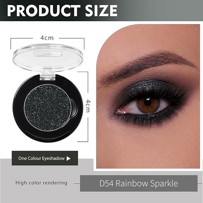 Refillable Eyeshadow Palette - Matte/Glitter/Duo-Chrome Pressed Powder & Cream Formula, Neutral/Shimmer/Smokey Multichrome, Travel-Friendly Iron Pan Refills (Glitter, D54)