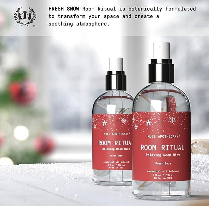 Muse Apothecary Room Ritual - Room Spray, Aromatic and Relaxing Room Mist, Air Freshener Spray, Infused with Natural Aromatherapy Essential Oils - 8 oz, Fresh Snow