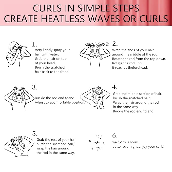 Overnight Heatless Hair Curler- 4 Piece Set- Jumbo Heatless Curls- Satin Flexi Rods to Sleep in- No Heat Curler Overnight Sleeping Curls Styling Tools- Gentle Rollers for All Hair Types-Pink