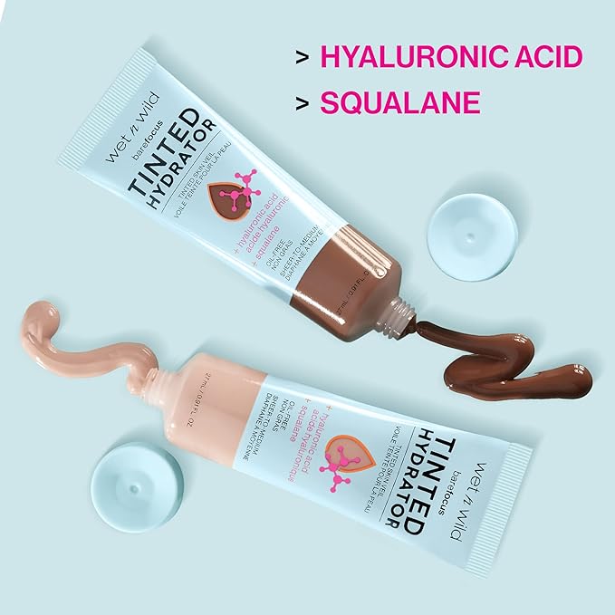 wet n wild Bare Focus Tinted Hydrator Matte Natural Finish, Oil-Free Tinted Face Moisturizer Makeup, Hyaluronic Acid, Squalane, Sheer To Medium Coverage, Medium Deep (Pack of 2)