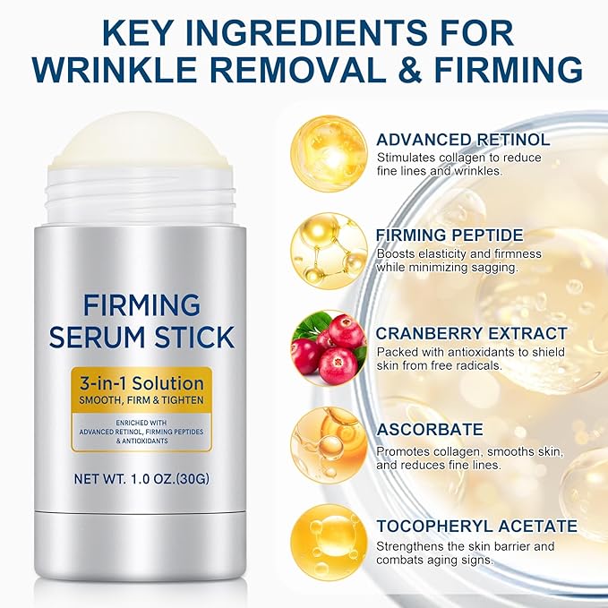 Retinol Firming Serum Stick for Face, Neck & Body – 3-in-1 Firming for Wrinkles, Smooths & Tightens Skin – All Skin Types, 1 Oz 2Pcs