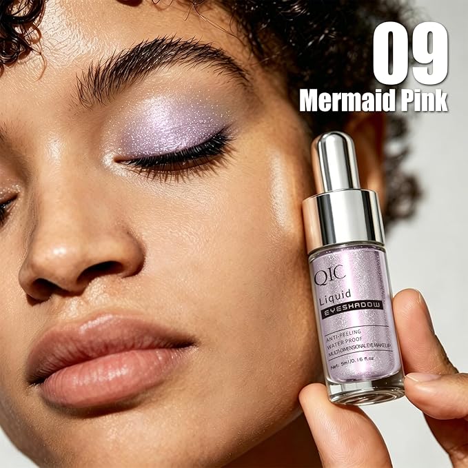 QIC Liquid Glitter Eyeshadow, Metallic & Shimmer Finish, Long Lasting, Non-Creasing, Smudge-proof, Lightweight Formula Liquid Eyeshadow for All Skin Tones, Buildable Color (09 Cherry Blossoms)