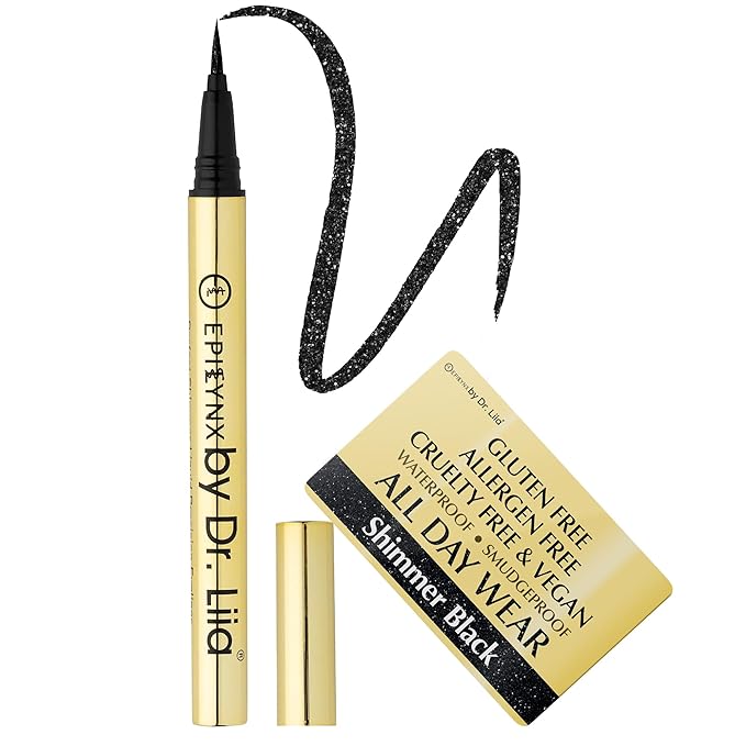 EPILYNX Liquid Eyeliner - Hypoallergenic Eyeliner with Fine Brush Tip, Long-Lasting Waterproof Eye Liner - Cruelty-Free, Vegan, Gluten-Free, Smooth Liquid Eye Liner, Shimmer Black 2mL