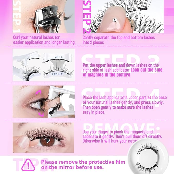 Meylora Magnetic Eyelashes with Applicator Natural Look, Reusable Eyelashes Magnetic Lashes, No Glue Needed Wispy False Lashes Kit Easy to Wear and Remove (Natural+Simple)