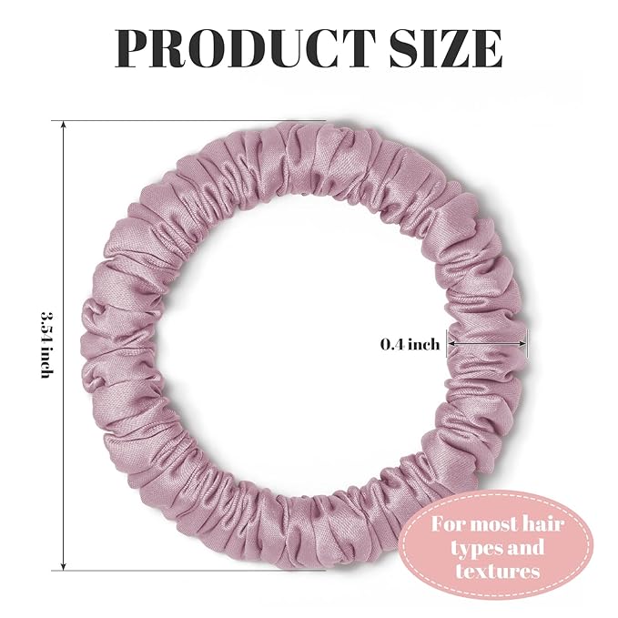 Scrunchies Hair Ties Silk Satin Scrunchy, WantGor Women 4PC Pure Mulberry Silk Skinny Elastic Scrunchies Hair Bands Bracelets Ponytail Holders Hair Accessories (Black,Champagne,Pink,Green)