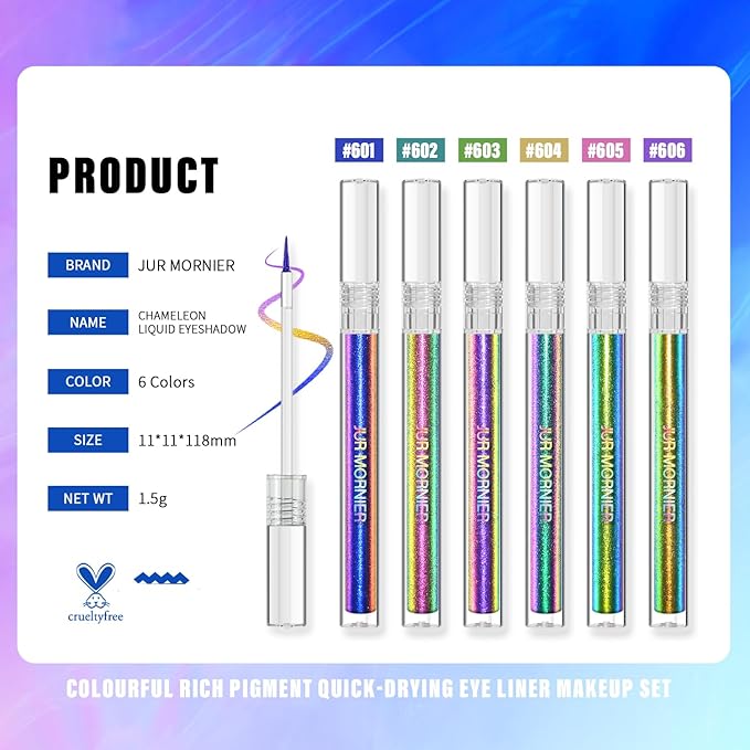 Multichrome Liquid Eyeshadow Set,3 Colors Multi-Dimensional Eye Liner Makeup,High Pigment Waterproof Metallic Eyeshadow,Ultre Fine Tip Glitter Eye Makeup (#601)
