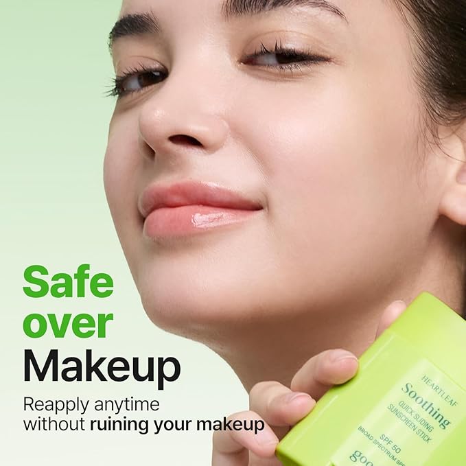 GOODAL Heartleaf Soothing Quick Sliding Sunscreen Stick, Broad Spectrum SPF 50, Lightweight Korean Sun Stick for Face & Body, Non-Sticky for Reapplication Over Makeup, Reef-Friendly, Vegan, 0.77 Oz